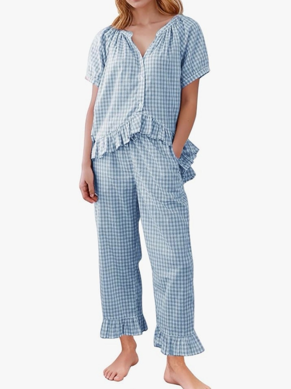 NWT Blue Gingham Ruffle Top and Pants Set Size xxl
